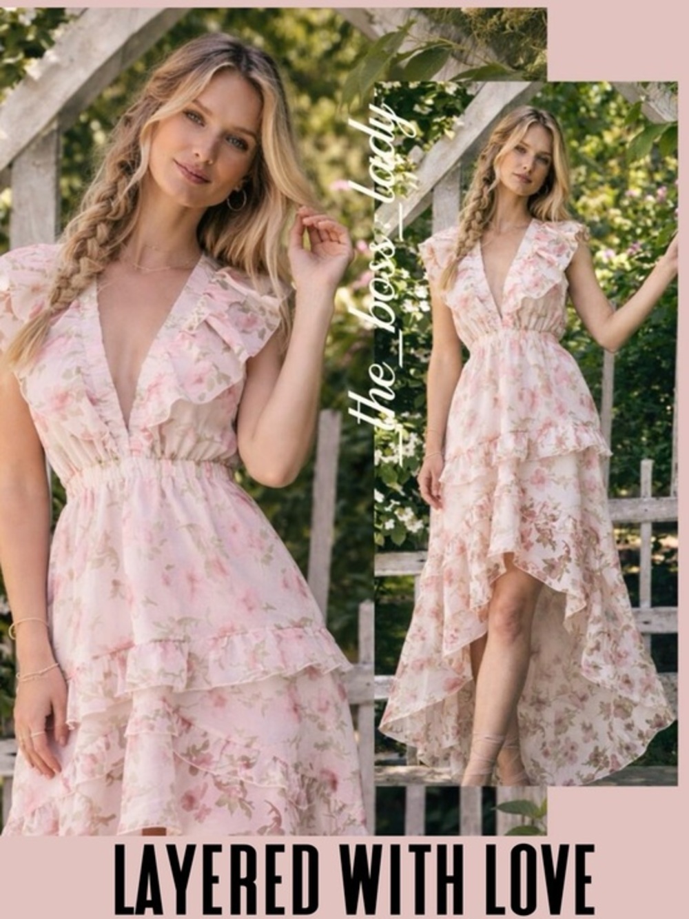 Layered with love floral maxi dress tiered high-low ruffled Large